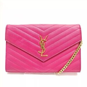 YSL Cassandra Chevron Quilted Flap Bag Magenta